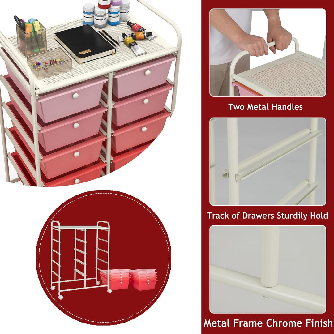 KOMFOTTEU Rollwagen mit 10/15 Schubladen stapelbar, Badrollwagen Rollcontainer mit Metallrahmen, All