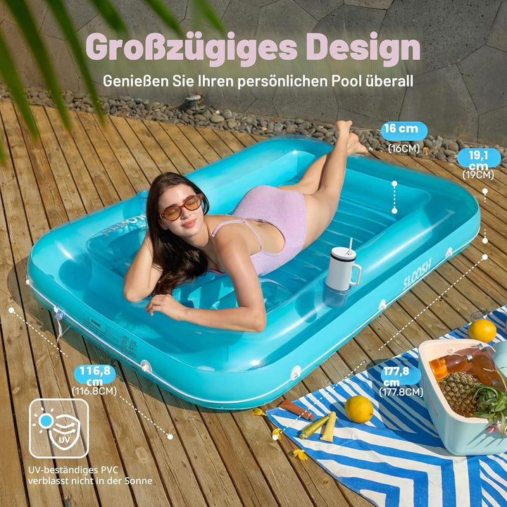 Sloosh 70" x 46"/1.78m*1.16m aufblasbarer Sonnenpool, Luftmatratzte Pool, Sonnenbad mit abnehmbarem