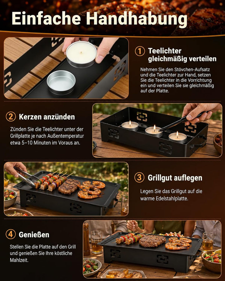 BBQ Warmhalteplatte 37x20cm - Fleischwarmhalter füR Grillen mit Heizplatte | Tragbare Warmhalteplatt