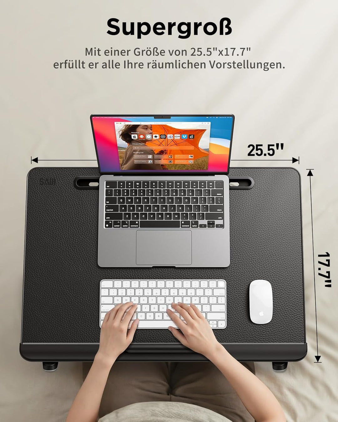 SAIJI Laptop Tisch [Premium XXL Extra Gross] mit Höhenverstellbarem Lesepult, Vielseitig Einsetzbare