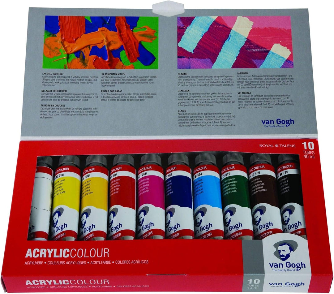 Talens VAN GOGH Acrylfarbe Basis-Set mit 10 Tuben 40 ml im Karton