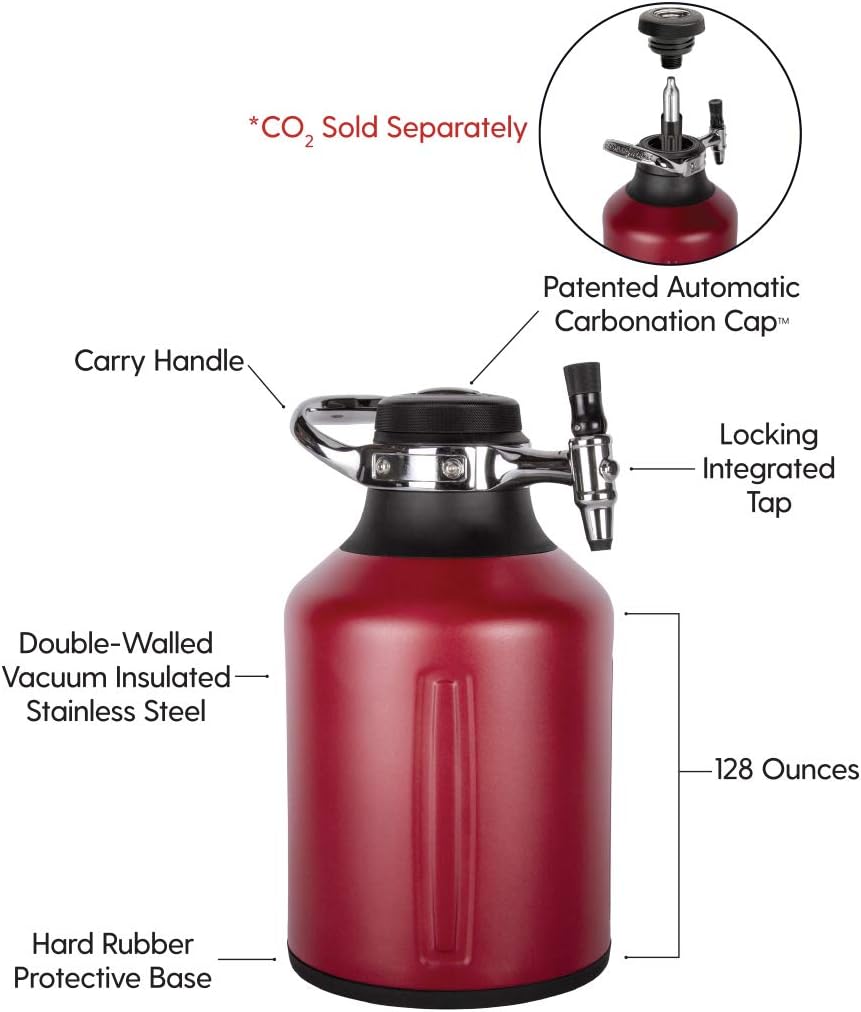GrowlerWerks uKeg Go Carbonated Growler and Craft Beverage Dispenser for Beer, Soda, Cider, Kombucha