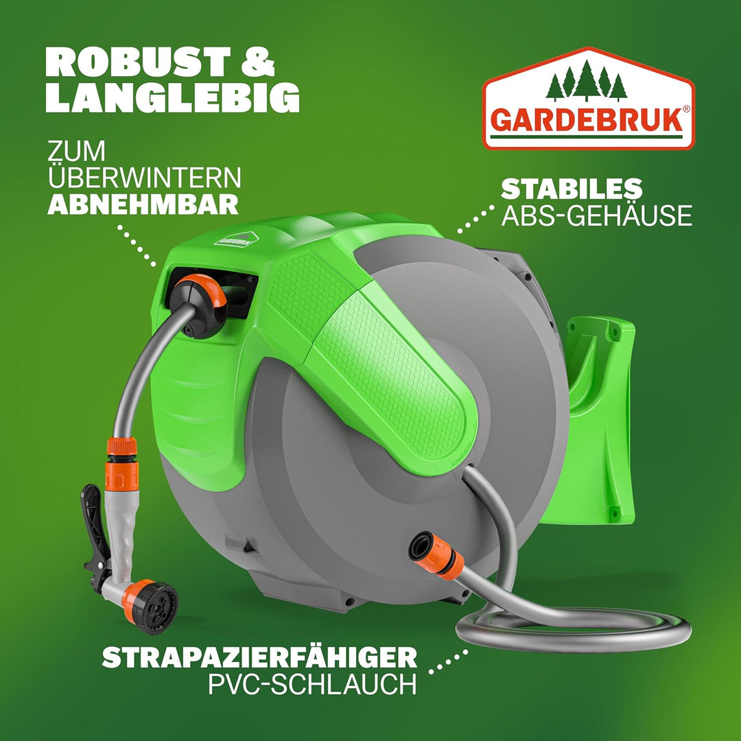 GARDEBRUK® Schlauchtrommel 30 + 2m Schlauchaufroller Wasser Handbrause 7 Funktionen 180° Schwenkbar
