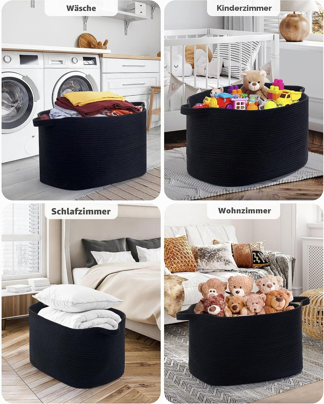 Faltbarer Wäschekorb, 63L Grosse Wäschesammler, Laundry Baskets aus Baumwolle, Geflochten Aufbewahru