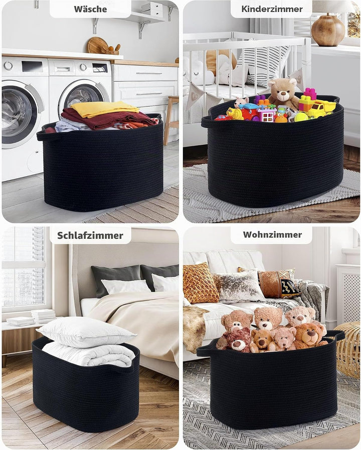 Faltbarer Wäschekorb, 63L Grosse Wäschesammler, Laundry Baskets aus Baumwolle, Geflochten Aufbewahru