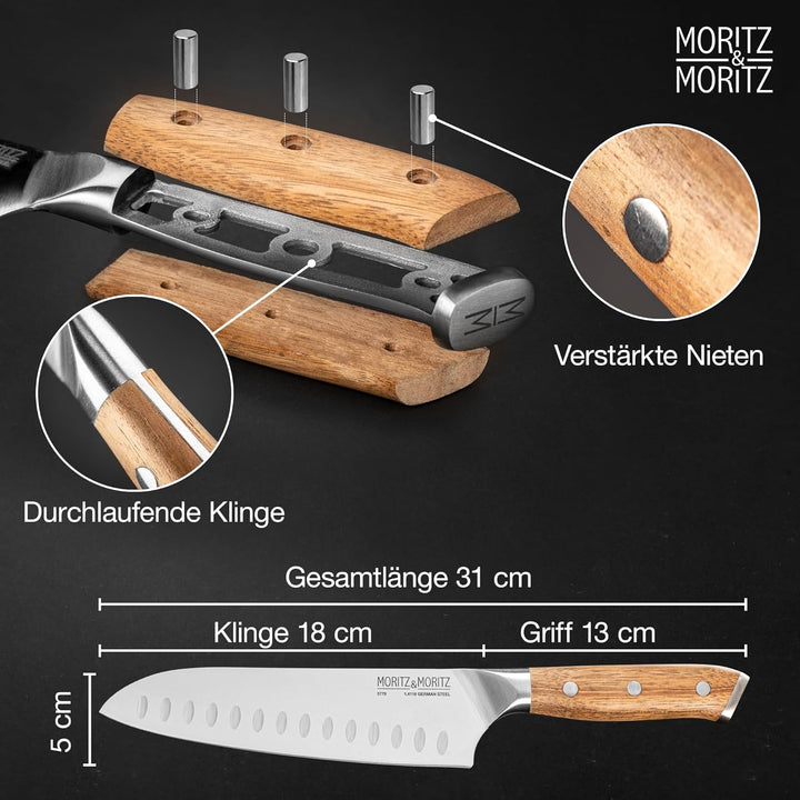 Moritz & Moritz Santoku Messer 18 cm - Japanisches Profi Kochmesser mit extra scharfer Klinge - Küch