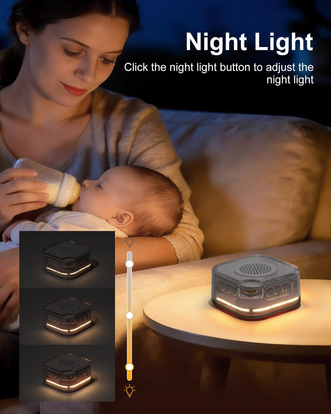 White Noise Machine Baby, Weisses Rauschen mit 28 Klängen, 3 Helligkeit Warmweisse Nachtlicht, Noise
