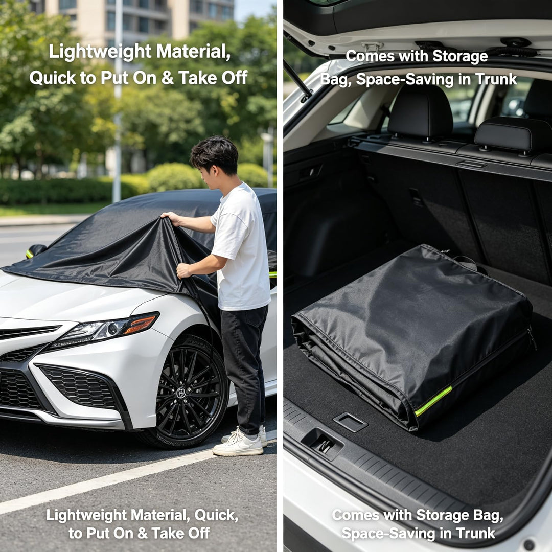 Auto Halbgarage Schwarz,Wasserdicht 210D Universal Halbgarage für Limousine für Auto Allwetterschutz