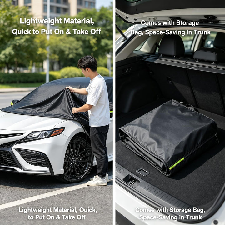 Auto Halbgarage Schwarz,Wasserdicht 210D Universal Halbgarage für Limousine für Auto Allwetterschutz
