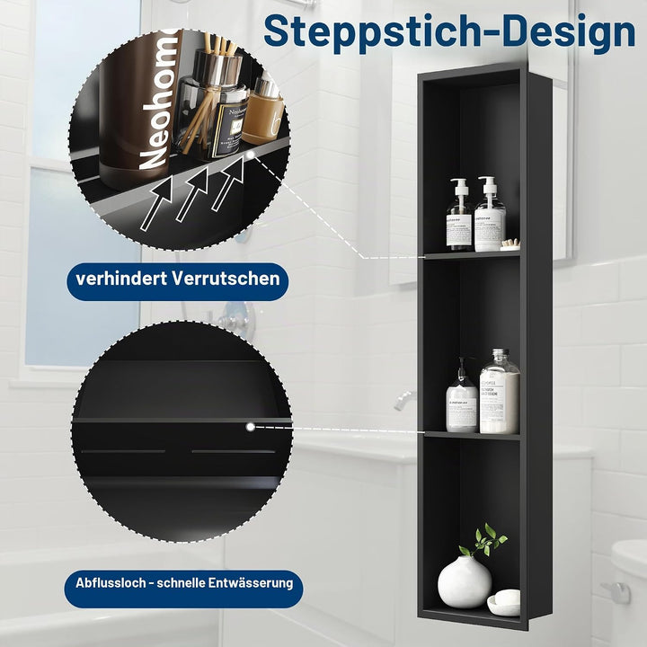 Neodrain Wandnische Dusche Edelstahl Dreifach-Duschnische Wandnische Lagerung für Badezimmer 90x20 c