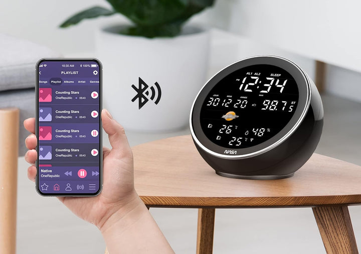 NASA - Wetterstation und Bluetooth-Lautsprecher WSP1500 Schwarz - 2 Aussensensoren - Lieferung mit N
