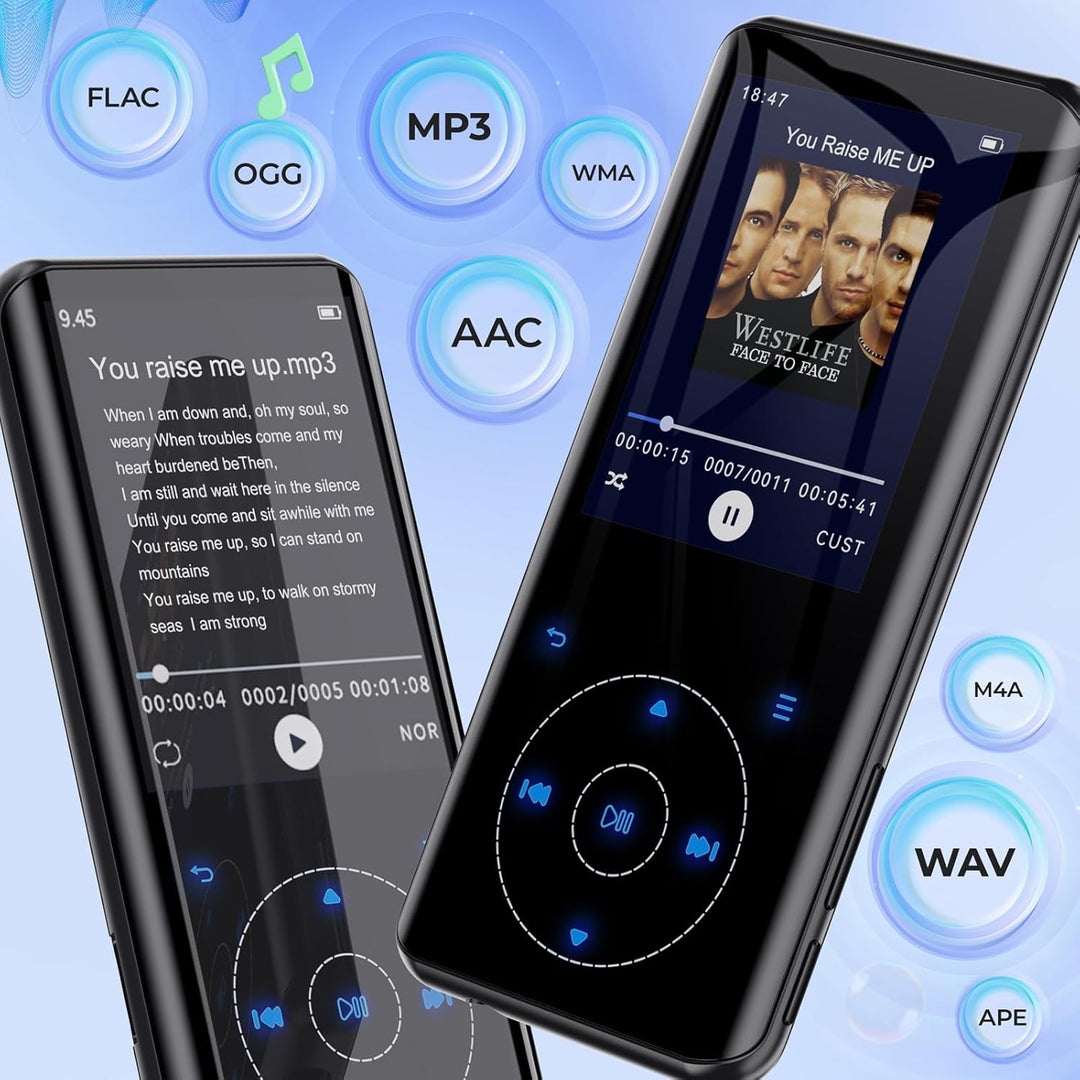 64GB MP3 Player Bluetooth 5.3, HiFi Musik Lossless Sound, Metallgehäuse Built-in HD Speaker，Touch-Ta