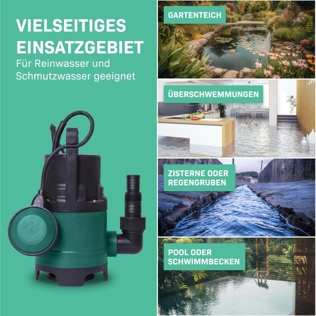 VONROC Tauchpumpe Schmutzwasserpumpe 400W - 8000l/h - Wasserpumpe Keller - Flachsaugend - Gartenpump