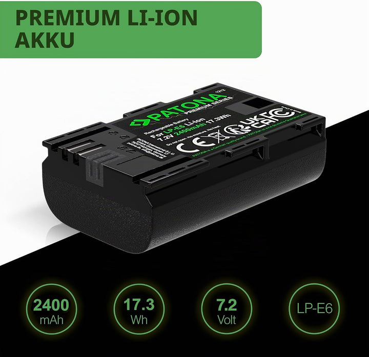 PATONA Premium Akku LP-E6 2000mAh Kompatibel mit Canon EOS R 7D 6D 5D Mark II III 80D