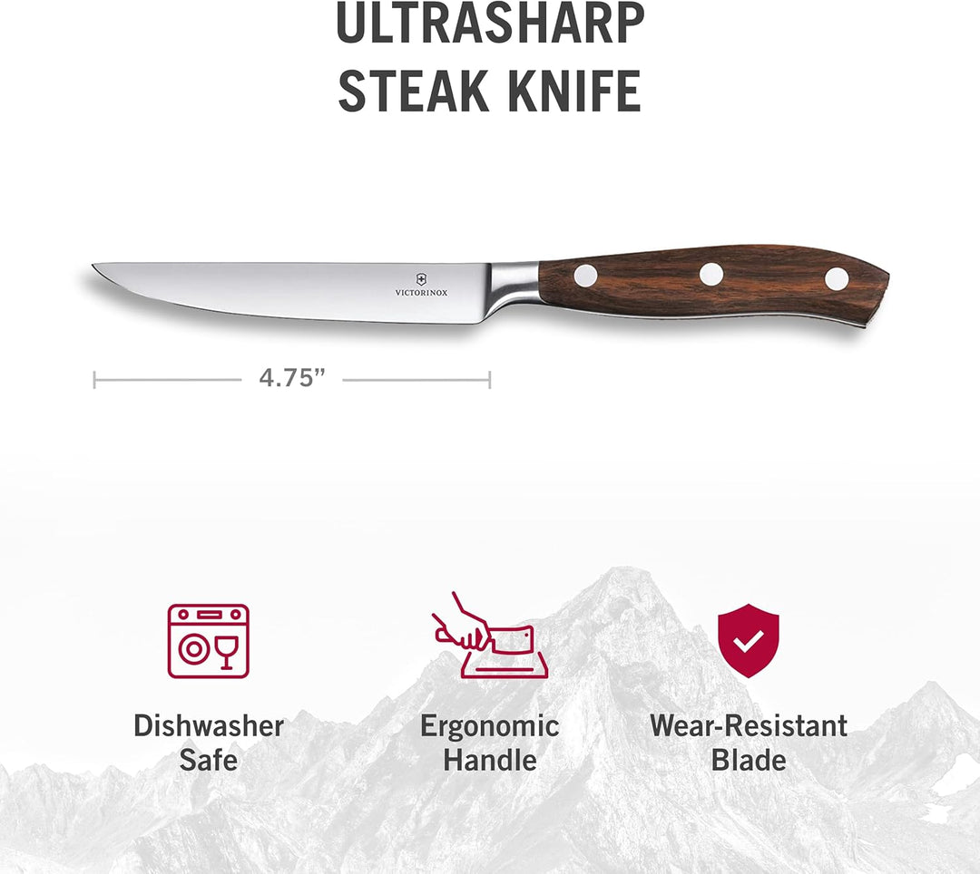 Victorinox Grand Maître, Profi Steakmesser-Set, 4-teilig, Extra Scharfe Klinge, gerader Schliff, 12