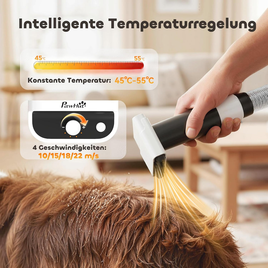 PawHut Hundeschermaschine leise Schermaschine mit 5 Pflegewerkzeugen Einstellbarer Windgeschwindigke