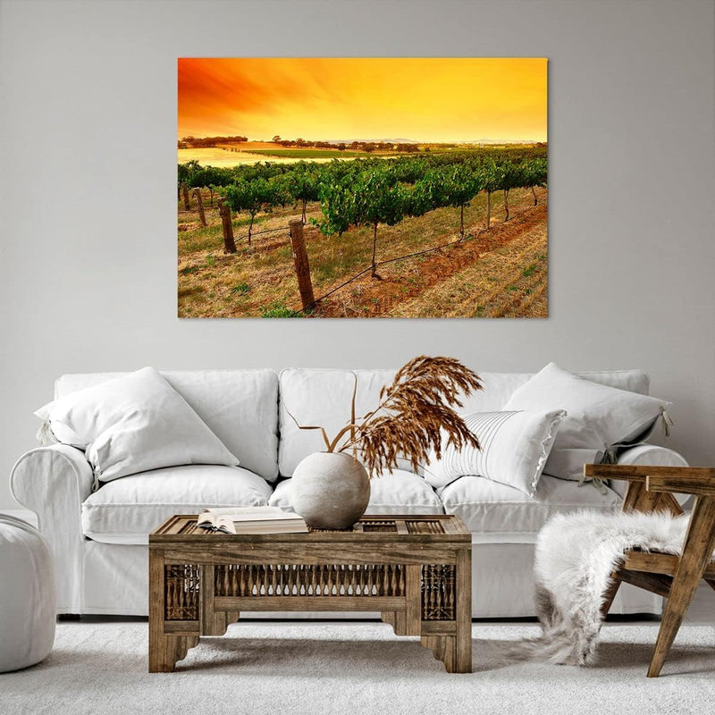 Bilder auf Leinwand 100x70cm Leinwandbild Landschaft Weinberg Sonnenuntergang Gross Wanddeko Bild Sc