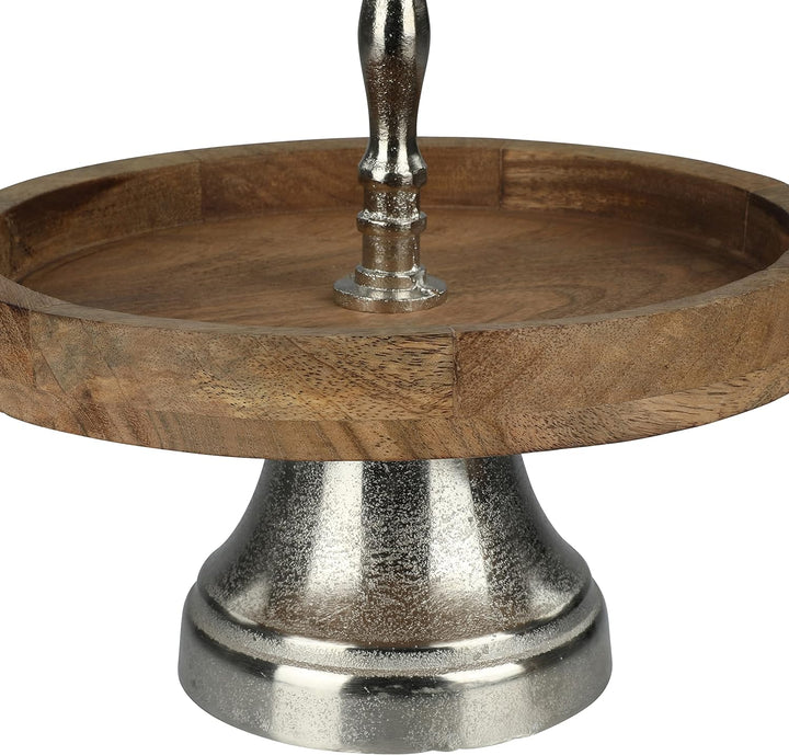 Nordstern Etagere aus Alu-Mangoholz - 2 Etagen - Ø 24,5 x 40 cm