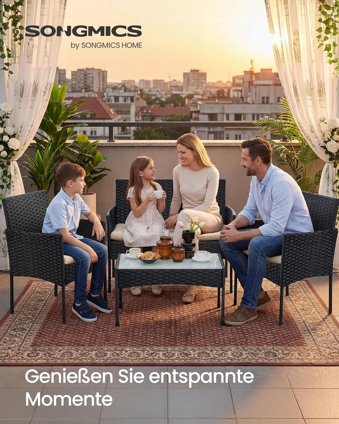 SONGMICS Balkonmöbel, Gartenmöbel-Set, aus PE-Polyrattan, Lounge-Set, Terrassenmöbel, Outdoor, für T