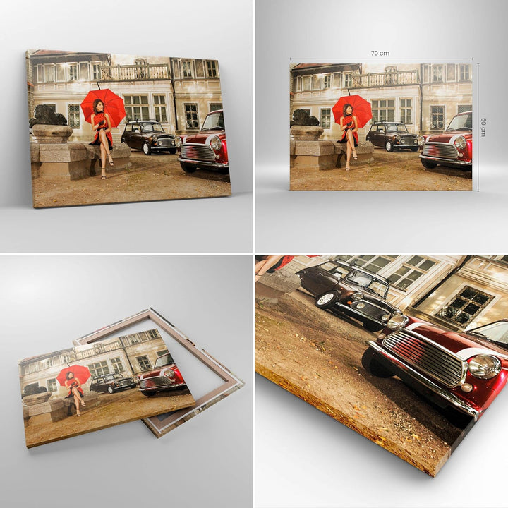 Bilder auf Leinwand Attraktiv Frau Spaziergang Regenschirm Leinwandbild 70x50cm Wandbilder Dekoratio