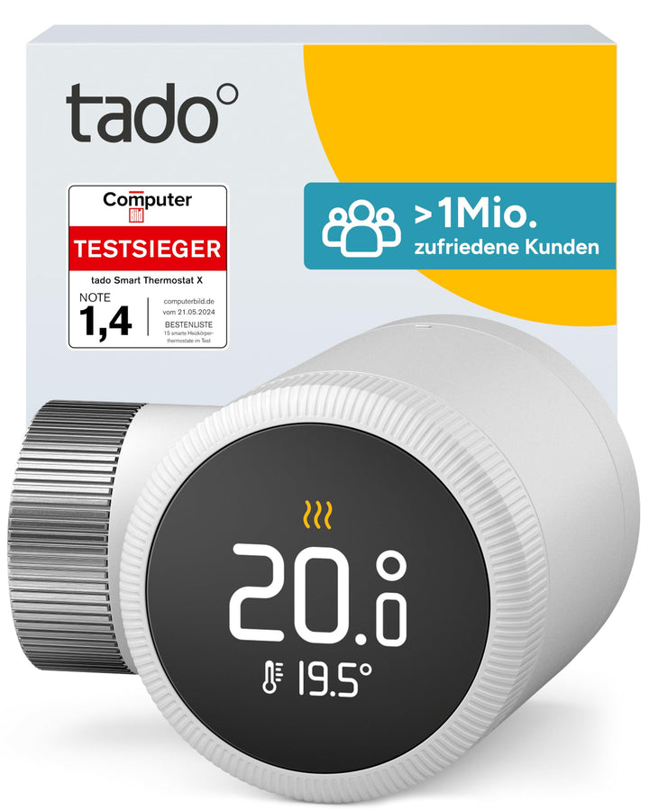 tado° Smartes Heizkörperthermostat X, Heizungssteuerung per App und Smart Speaker (Alexa, Siri, Goog