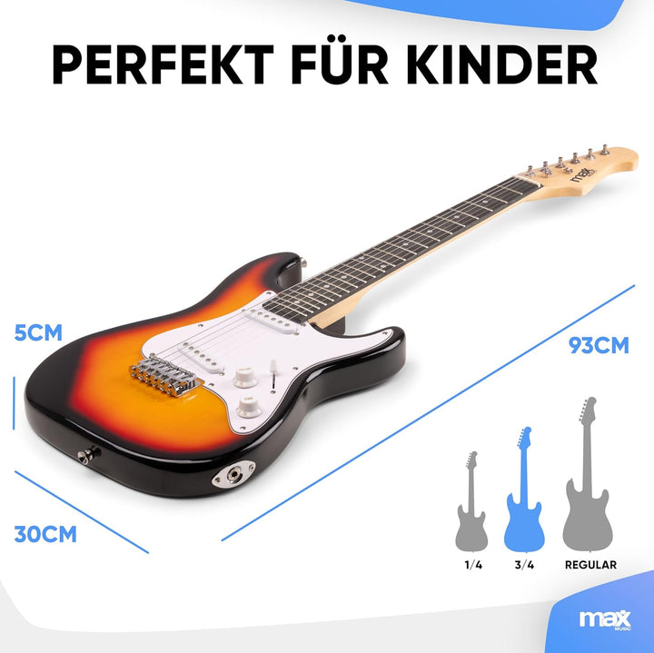 Max GigKit Junior 3/4 - Kinder E Gitarre Set, E Guitar, Elektrogitarre mit Verstärker 20 Watt, Tasch