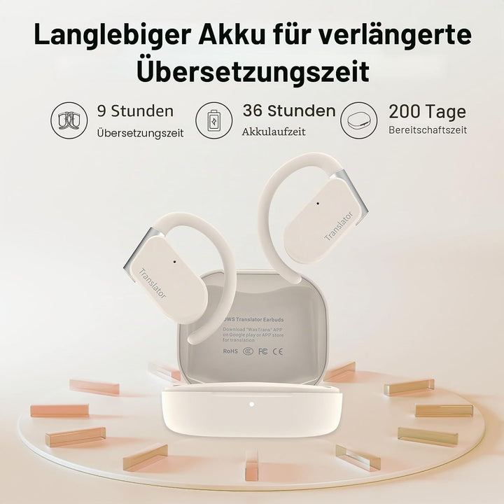 M9 AI-Sprachübersetzer-Ohrhörer, offene Ohrhörer, unterstützt 144 Sprachen &amp; Akzente, Übersetzung, E