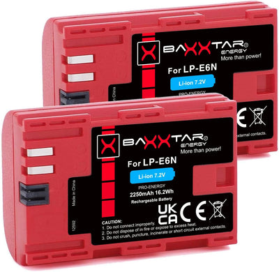 Baxxtar Pro LP-E6N 2040mAh Kamera-Akku Pack mit Ladegerät 18602 (USB Dual LCD) kompatibel mit Canon