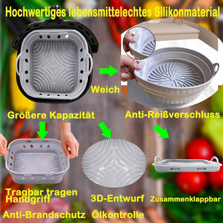 Silikonform für Heissluftfritteuse, 2 Stück 21CM AirFryer Silikon Pot Faltbar/Wiederverwendbar Airfr