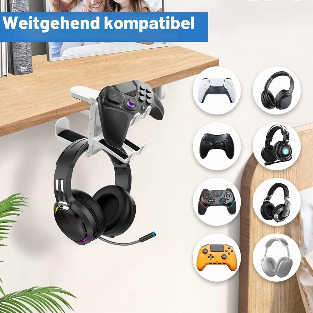 Yiomxhi 2 in 1 Kopfhörer Ständer Controller Halter, 360° Drehbar Headset Halterung Tisch mit Kabel O