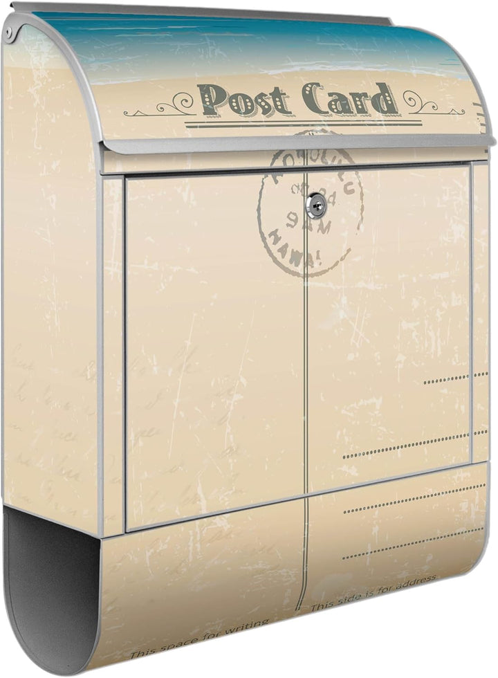banjado® Design Briefkasten personalisiert mit Motiv Postkarte 39x47x14cm & 2 Schlüssel - Briefkaste