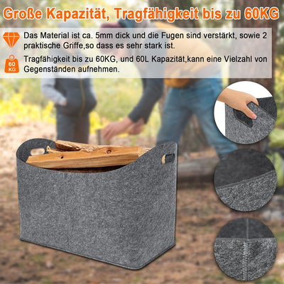 YRHome 2 Stück Filztasche für Kaminholz Kaminholztasche Kaminholzkorb 55 x 30 x40 cm Faltbar Filz Fa