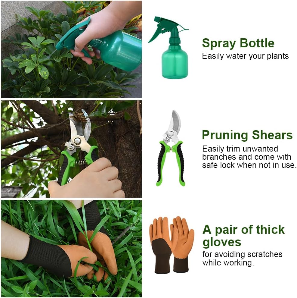 Gartenwerkzeug Set, 9 Stück Garten Hand Werkzeuge mit Aufbewahrungstasche, Stabil Rost-Sicht Garteng