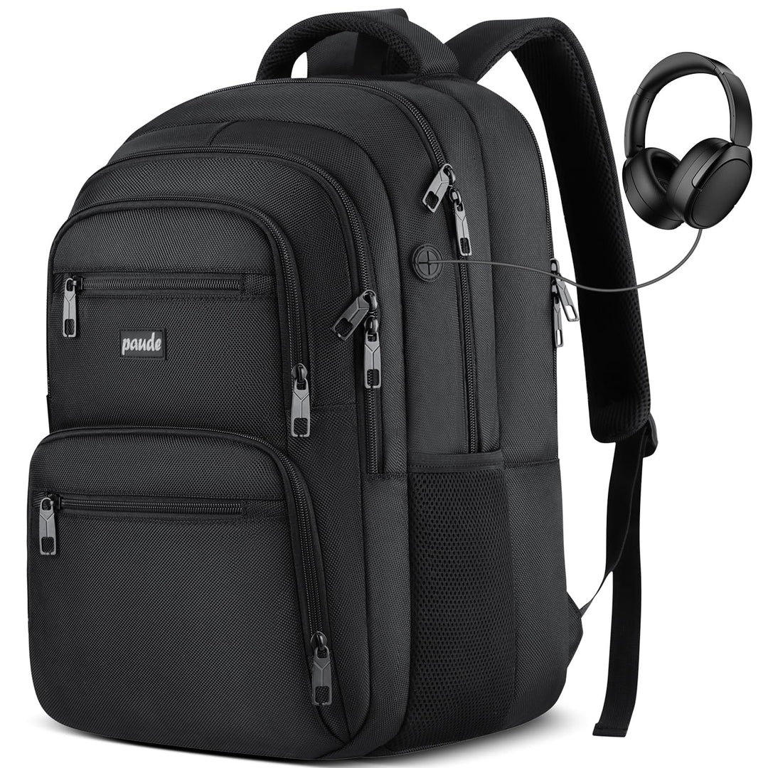 Paude Schwarz Rucksack, Laptop Schulrucksack für Teenager Erwachsene, Grosse Tasche Rucksack für Hig