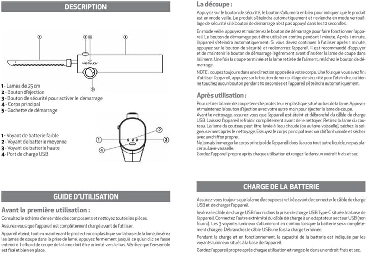 ONE TOUCH Kabelloses Elektromesser KC 157 – Akku-Küchenmesser mit 2 Edelstahlklingen (25cm), 3h Lauf