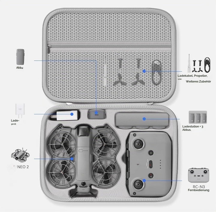Tragetasche für DJI Neo 2 Fly More Combo und Zubehör, tragbare PU-Umhängetasche für DJI Neo 2, kompa