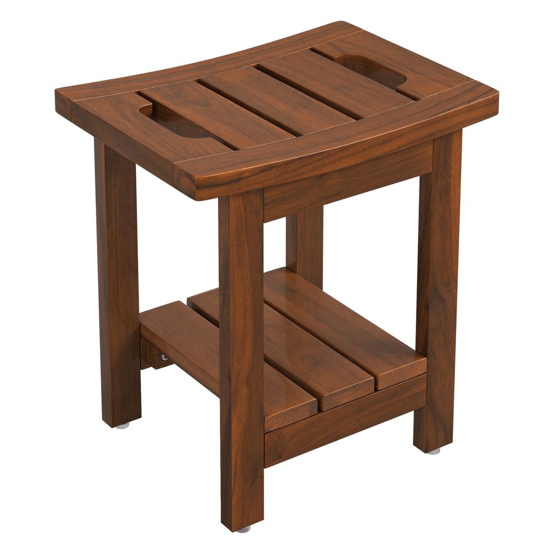 LUE BONA Duschhocker aus Massivem Teakholz, Quadratische Badebank aus Holz, Wasserdichter Badhocker