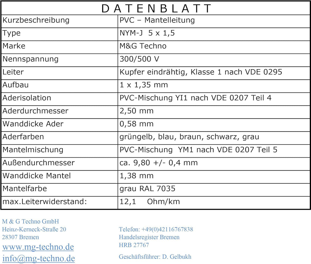 OKSI 40m NYM-J 5x1,5 mm² Mantelleitung Feuchtraumkabel Elektrokabel Kupfer Made in Germany, 40m NYM-