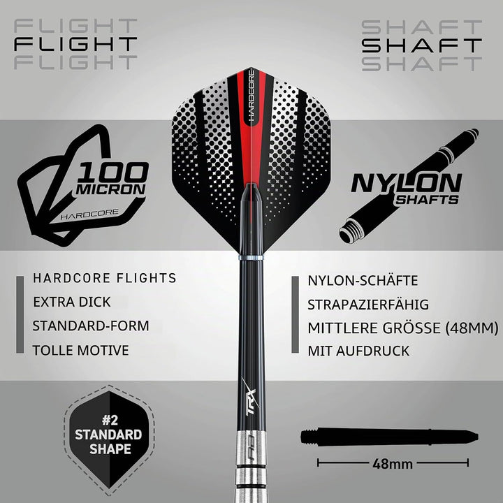 RED DRAGON Sidewinders 25g, 27g or 30g Flightmaster Tungsten Darts Set mit Flights und Schäfte 30.0