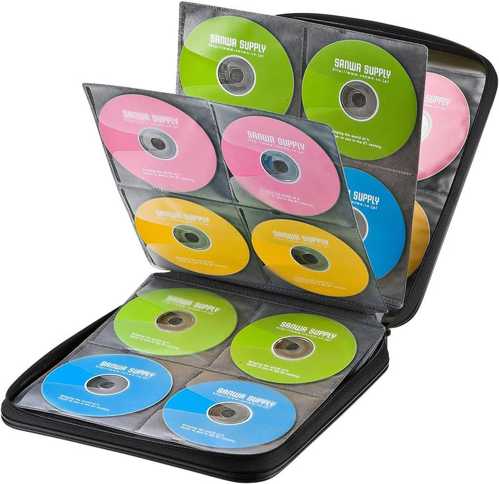 SANWA CD Tasche 160 Kapazität, Tragbare CD/DVD/Blu-ray Aufbewahrung mit Reissverschluss und Griff, H