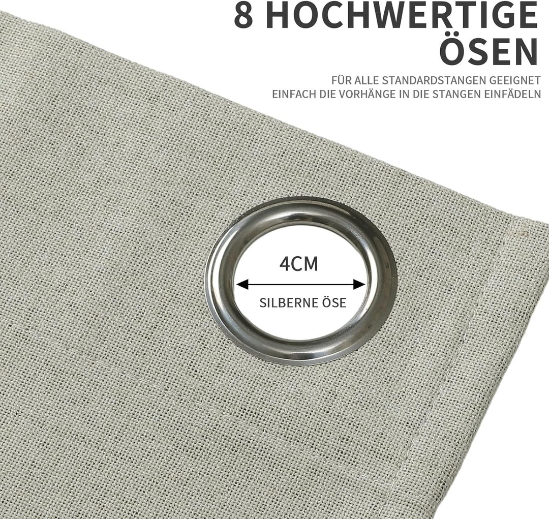 Joydeco 100% Blickdichte Vorhänge mit Ösen Gardinen Leinenoptik 2 Stück, Verdunkelungsvorhang Leinen