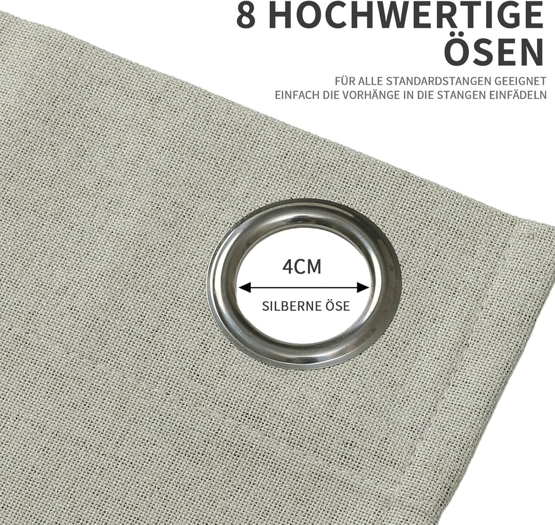 Joydeco 100% Blickdichte Vorhänge mit Ösen Gardinen Leinenoptik 2 Stück, Verdunkelungsvorhang Leinen