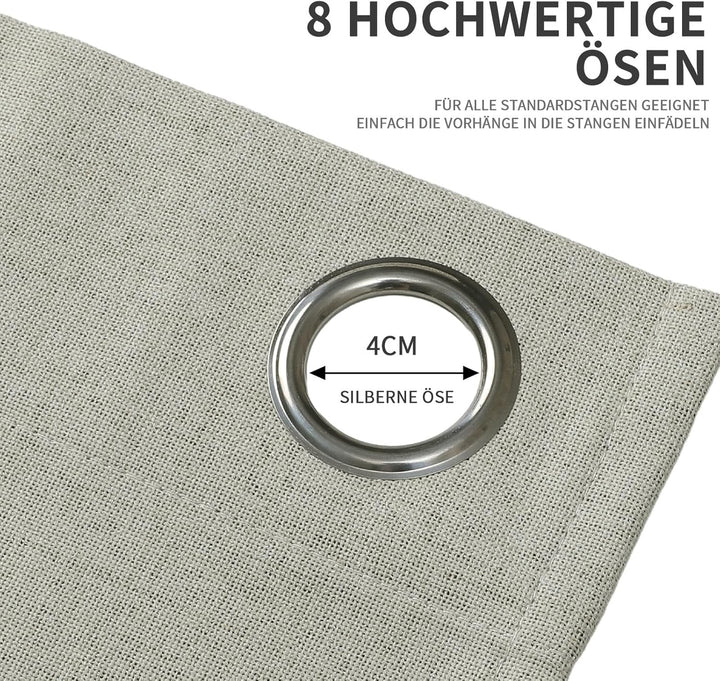 Joydeco 100% Blickdichte Vorhänge mit Ösen Gardinen Leinenoptik 2 Stück, Verdunkelungsvorhang Leinen