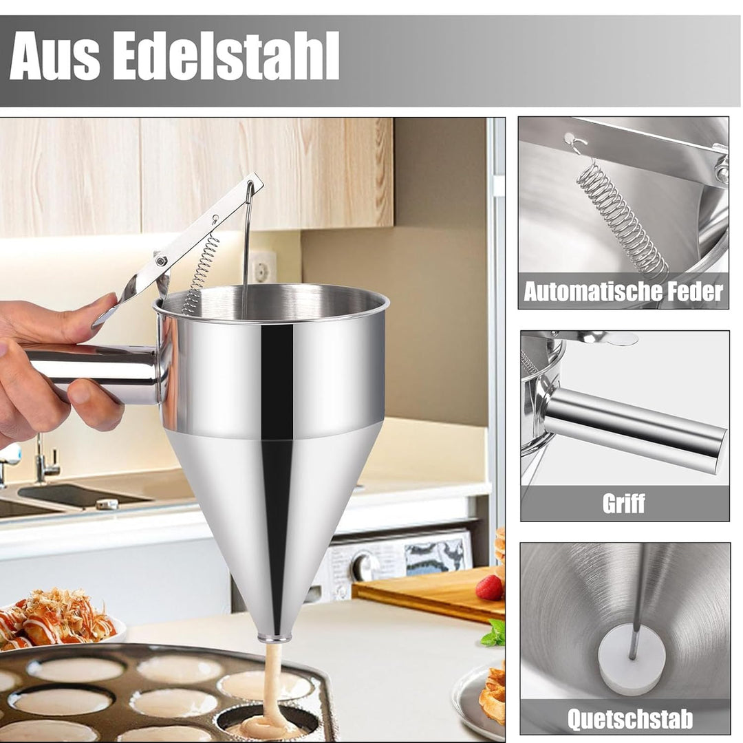 Pfannkuchen Teigspender, 1200ml Pfannkuchen Teigspender Teigportionierer Edelstahl, Verdicken Kuchen