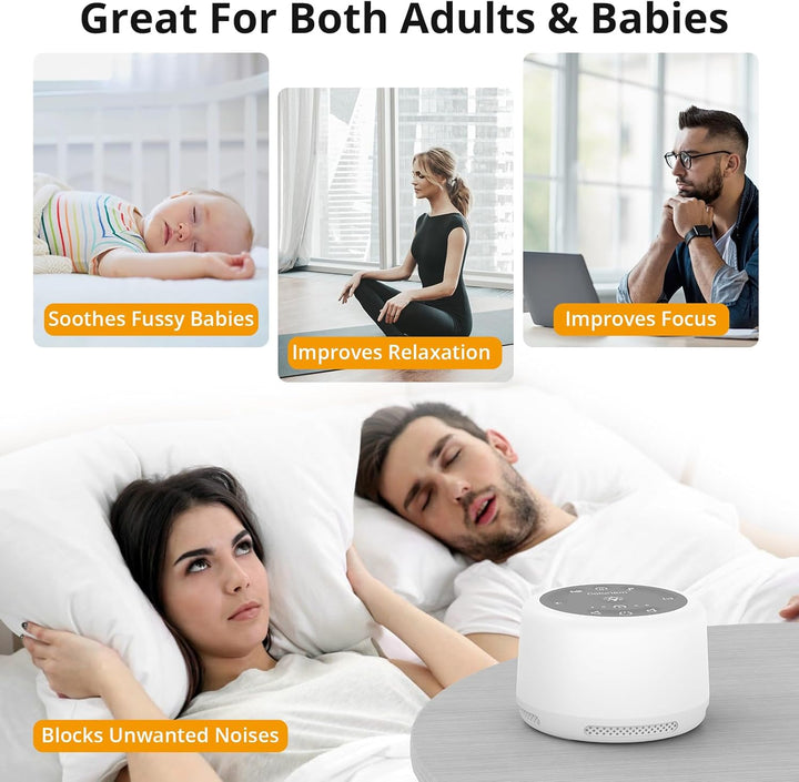 White Noise Machine Baby Einschlafhilfe Spieluhr 30 Klängen,Drahtlose Verbindung 5 Helligkeitsstufen
