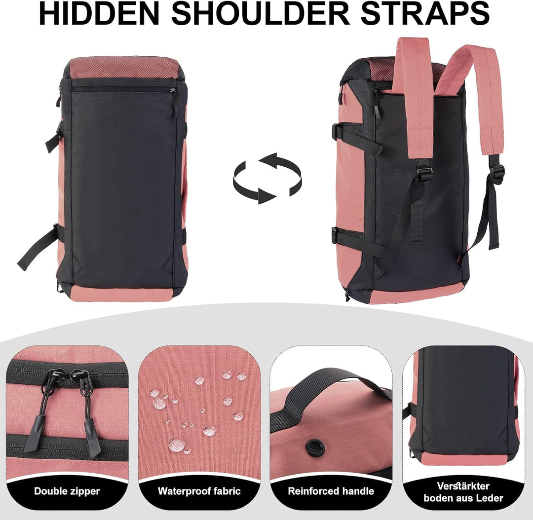 Sporttasche Herren + Rucksack-Funktion, Reisetasche Damen Hellrosa, Hellrosa