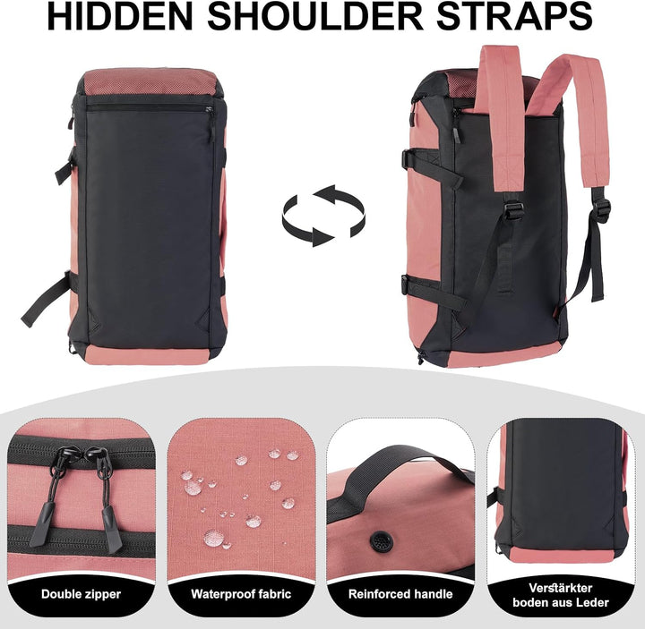Sporttasche Herren + Rucksack-Funktion, Reisetasche Damen Hellrosa, Hellrosa
