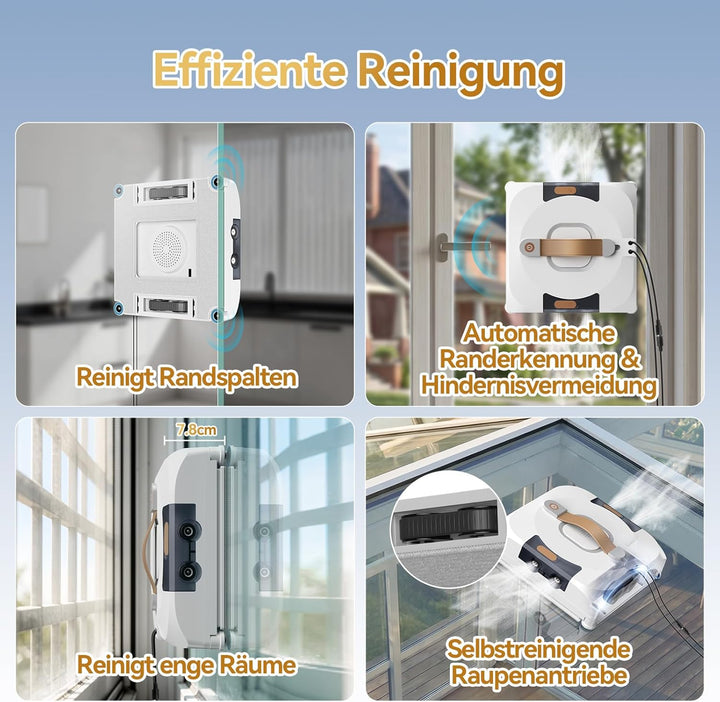 Fensterputzroboter mit Sprache Wechseln, Dual Side Spray Fensterreinigungsroboter mit 110ml ml Dual