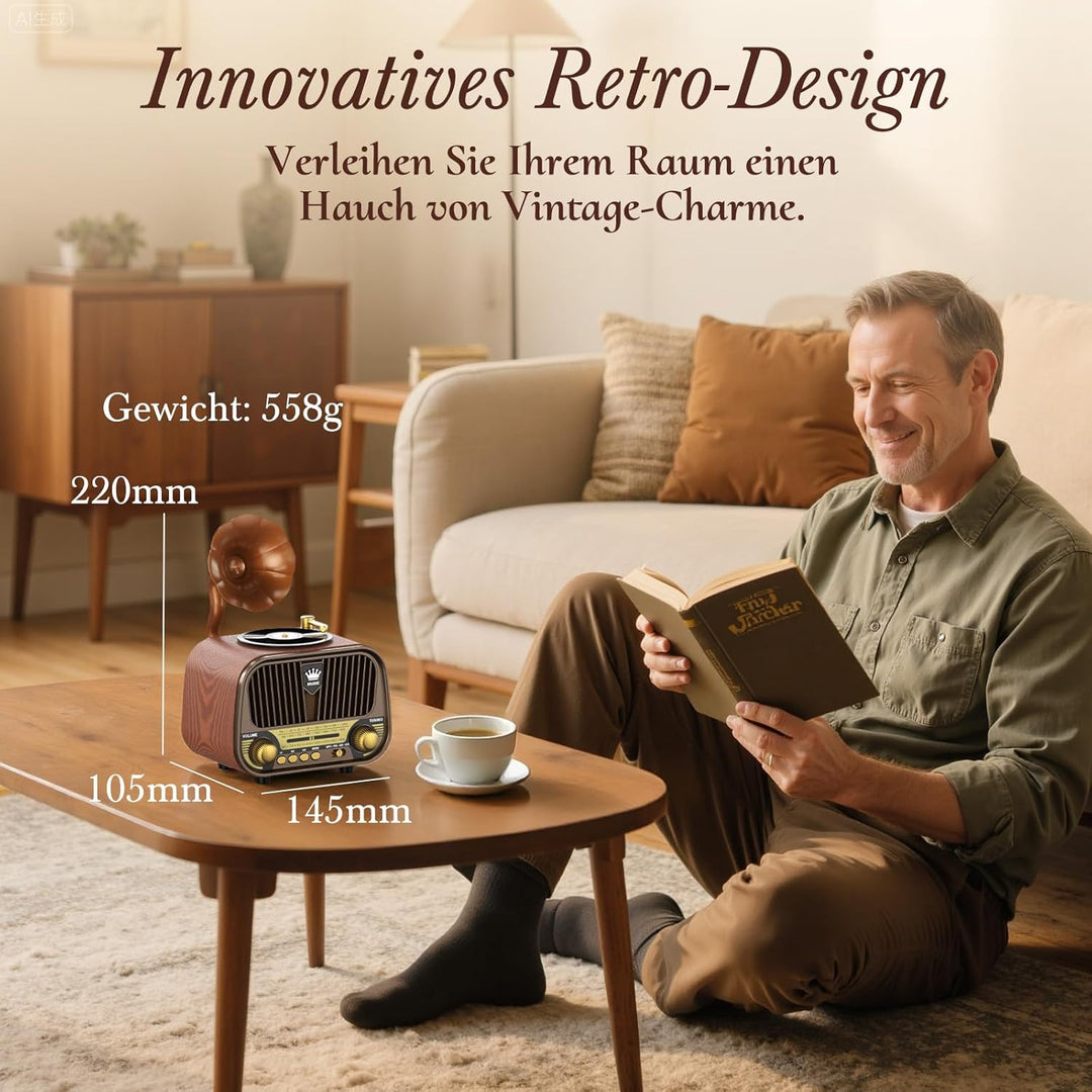 PRUNUS J-190 Retro Radio Klein AM/FM/SW, Nostalgie Radio mit Akku 1800mAh, Kofferradio mit Bluetooth