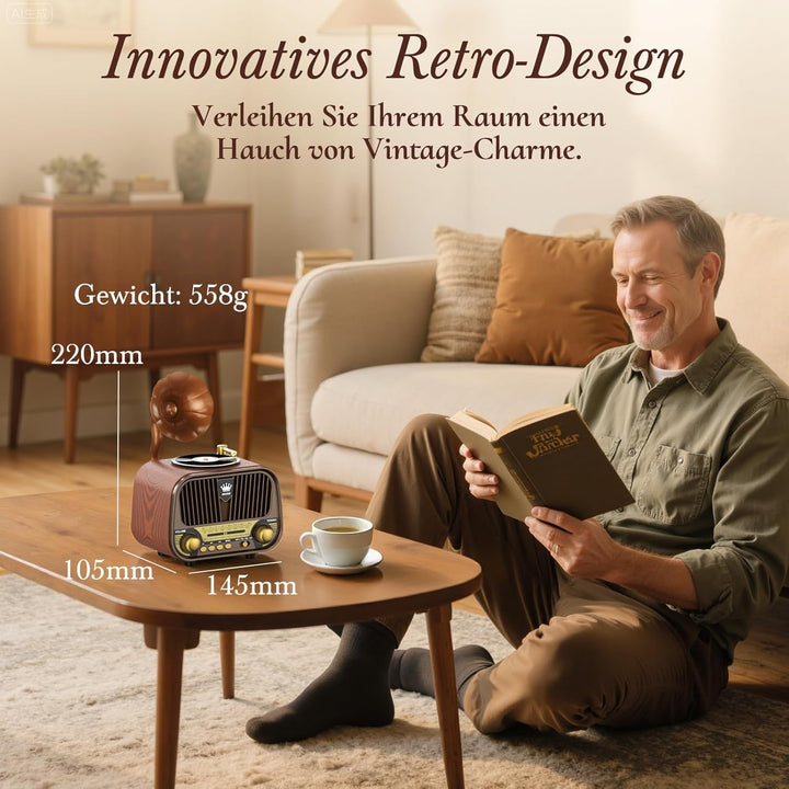 PRUNUS J-190 Retro Radio Klein AM/FM/SW, Nostalgie Radio mit Akku 1800mAh, Kofferradio mit Bluetooth